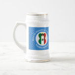 Mexican Angel Hanukkah Flag Personalized  Beer Stein<br><div class="desc">An angel flies wearing the flag of Mexico for Hanukkah. She flies in a white circle of squiggly squares on a background of blue squiggly squares. Customize the beer stein by adding the year you want to make this special. Personalize with your name, or someone else's name if giving was...</div>
