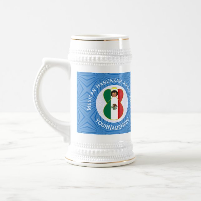Mexican Angel Hanukkah Flag Personalized  Beer Stein (Left)