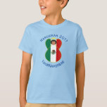 Mexican Angel Hanukkah Flag Personalized Boy's T-Shirt<br><div class="desc">Short sleeve T-shirt for boys with a Hanukkah theme shows an angel dressed in the Mexican flag. Above,  in blue letters,  add a holiday or occasion and a year in blue letters. Below,  also in blue letters,  is a place for a name. Great for holiday gift.</div>