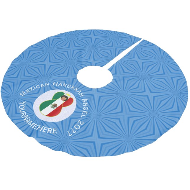 Mexican Angel Hanukkah Flag Personalized  Brushed Polyester Tree Skirt (Angled)