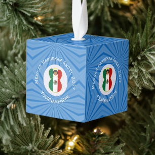 Mexican Angel Hanukkah Flag Personalized Cube Ornament