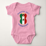 Mexican Angel Hanukkah Flag Personalized Girl Baby Bodysuit<br><div class="desc">Short sleeve girl baby bodysuit for Hanukkah shows an angel dressed in the Mexican flag. Above,  in blue letters,  add a holiday or occasion and a year in blue letters. Below,  also in blue letters,  is a place for a name. Great for holiday gift.</div>