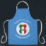 Mexican Angel Hanukkah Flag Personalized Large Apron<br><div class="desc">An angel wears the flag of Mexico on this large all-over printed apron for holiday or Hanukkah. The Mexican Hanukkah angel is found inside a white,  fractal circle of squiggly squares. The background is blue squiggly squares. Add your own text or personalize with a name and the year.</div>