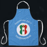 Mexican Angel Hanukkah Flag Personalized Large Apron<br><div class="desc">An angel wears the flag of Mexico on this large all-over printed apron for holiday or Hanukkah. The Mexican Hanukkah angel is found inside a white, fractal circle of squiggly squares. The background is blue squiggly squares. Add your own text or personalize with a name and the year.</div>