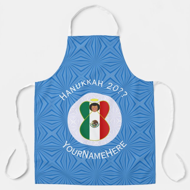 Mexican Angel Hanukkah Flag Personalized Large Apron (Front)