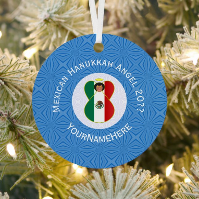 Mexican Angel Hanukkah Flag Personalized  Metal Ornament (Insitu)