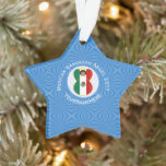 Mexican Angel Hanukkah Flag Personalized Ornament<br><div class="desc">An angel flies wearing the flag of Mexico for Hanukkah. She flies in a white circle of squiggly squares on a background of blue squiggly squares. Customize by adding the year you want to make this special. Personalize with your name, or someone else's name if giving was a gift. Star...</div>