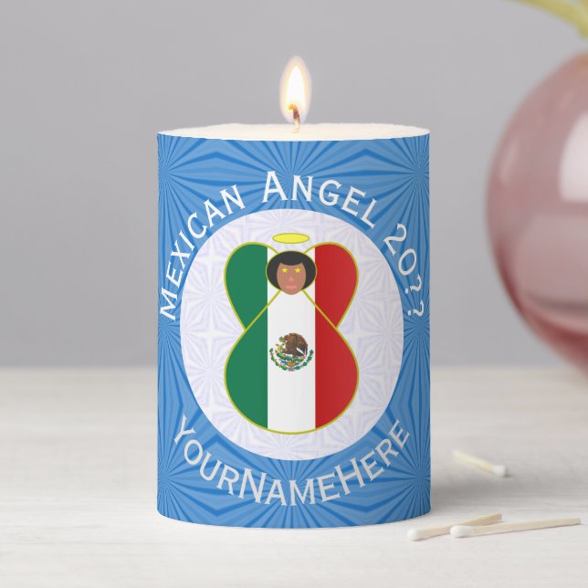 Mexican Angel Hanukkah Flag Personalized  Pillar Candle (In Situ)