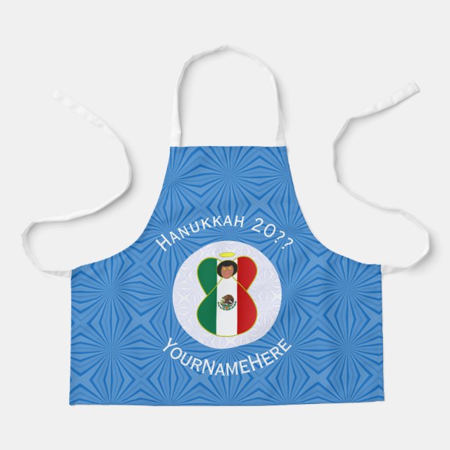 Mexican Angel Hanukkah Flag Personalized Small Apron (Front)