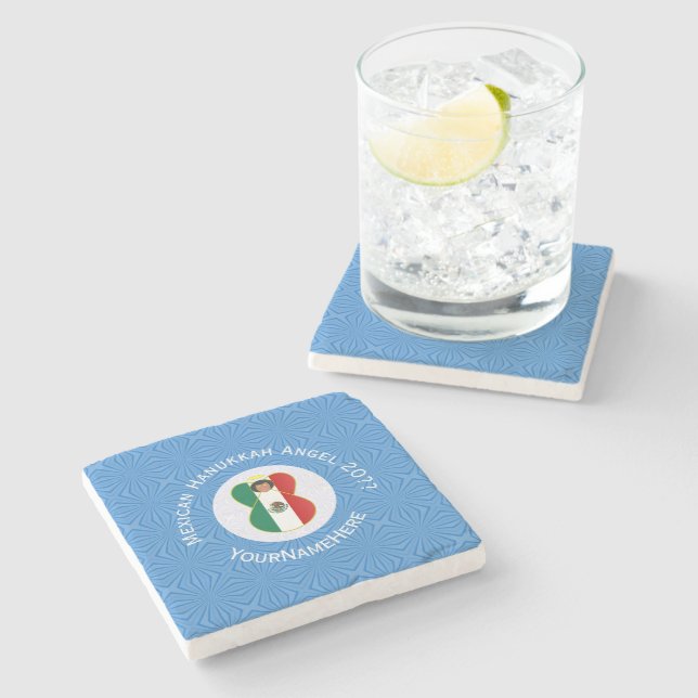 Mexican Angel Hanukkah Flag Personalized  Stone Coaster (Side)