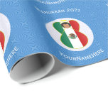 Mexican Angel Hanukkah Flag Personalized Wrapping Paper<br><div class="desc">Design, on personalized gift wrapping paper, has an angel wearing the Flag of Mexico. Above, the words, in white letters, read, HANUKKAH 20??. Below, a place for a name, yours, for a personalized look, or, your gift recipient's for a thoughtful gift wrap. The angel sits on a circle of white...</div>
