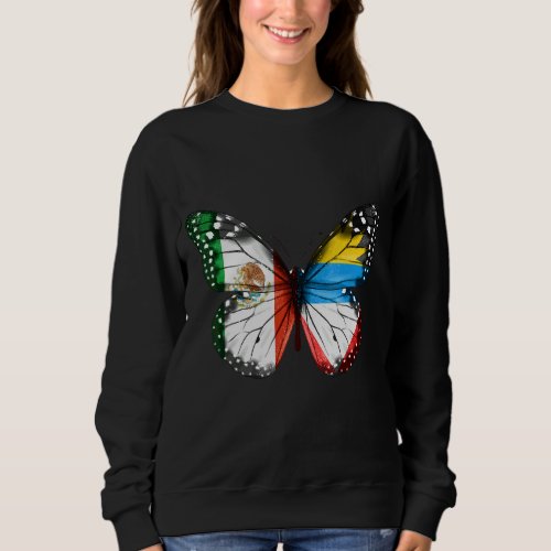 Mexican Antiguan  Barbudan Flag Butterfly Sweatshirt
