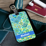 Mexican aqua mint Sicilian Mediterranean tiles Luggage Tag<br><div class="desc">Mexican aqua mint Sicilian Mediterranean tiles Luggage Tag. Beautiful An exquisite floral botanical citrus garden pattern inspired by the summer bright italian themed art of majolica Sicilian ceramic tiles in blue yellow colors. A fun style that is currently trending for home decor, clothes, mobile and Ipad cases, invitations and much...</div>