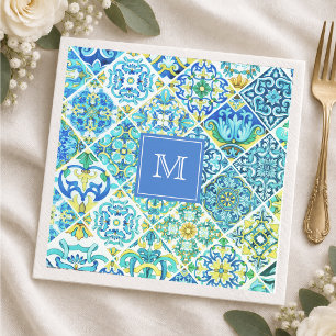 Mexican aqua mint Sicilian Mediterranean tiles Napkins