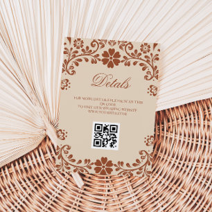 Mexican Art Beige Wedding QR Details Enclosure Card