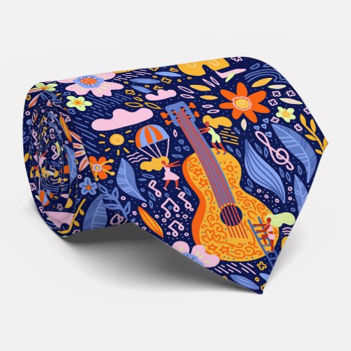 Mexican Art Guitar Pattern Mens Tie