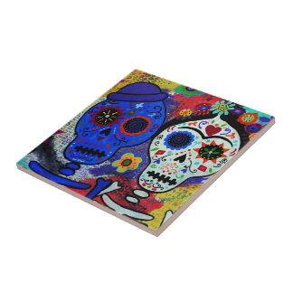 MEXICAN ARTIST LOVERS DIA DE LOS MUERTOS TILE