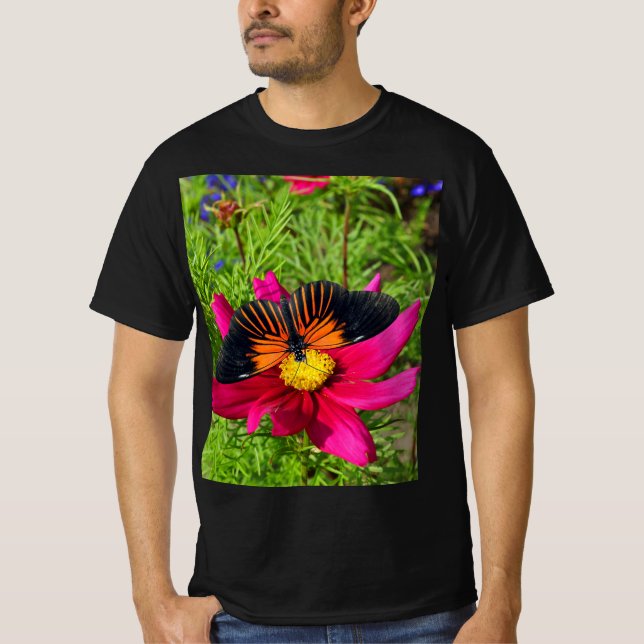 Mexican aster flower with a Doris Longwing Butterf T-Shirt (Front)