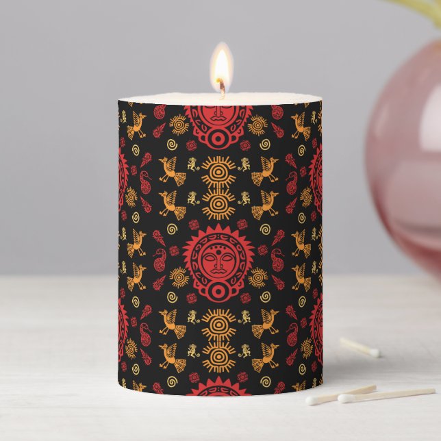 Mexican Aztec Art Home Decor Pillar Candle (In Situ)