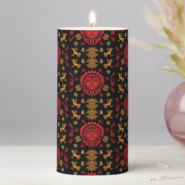 Mexican Aztec Art Home Decor Pillar Candle (In Situ)