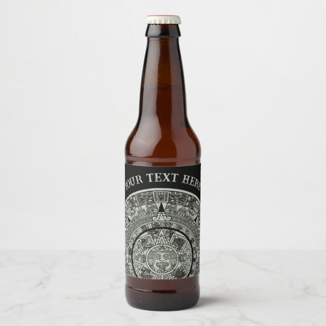Mexican Aztec Sun Stone Mayan Calendar 1 Beer Bottle Label (Front)