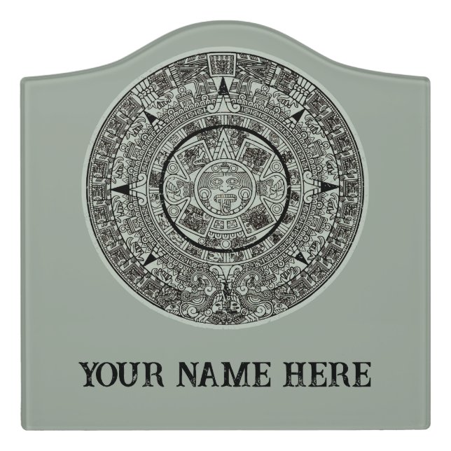 Mexican Aztec Sun Stone Mayan Calendar 1 Door Sign (Large Crest Front)