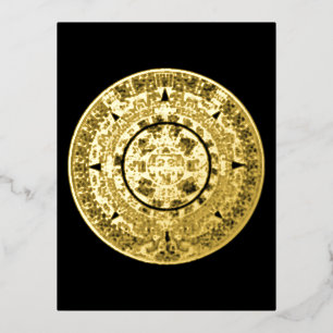 Mexican Aztec Sun Stone Mayan Calendar 1 Foil Holiday Postcard