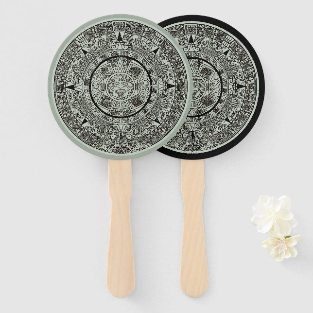 Mexican Aztec Sun Stone Mayan Calendar 1 Hand Fan (Front and Back)