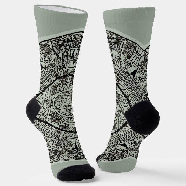 Mexican Aztec Sun Stone Mayan Calendar 1 Socks (Angled)