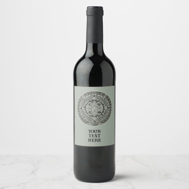 Mexican Aztec Sun Stone Mayan Calendar 1 Wine Label (Front)