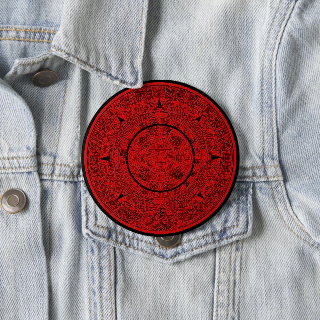 Mexican Aztec Sun Stone Mayan Calendar 2 Button (In Situ)