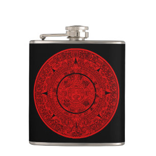 Mexican Aztec Sun Stone Mayan Calendar 2 Flask