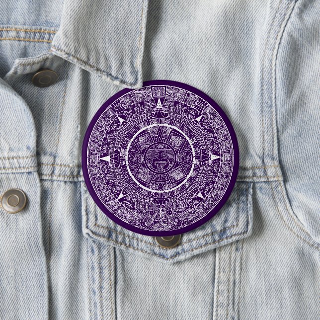Mexican Aztec Sun Stone Mayan Calendar 3 Button (In Situ)