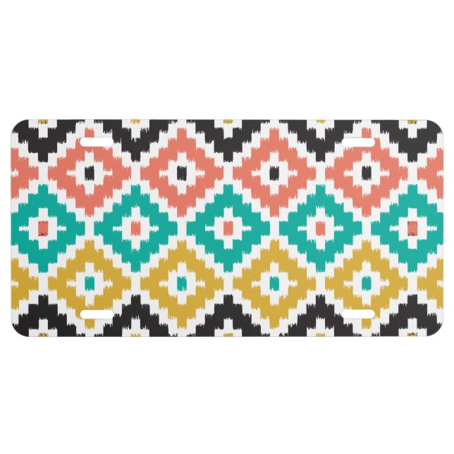 Mexican Aztec Tribal Print Ikat Diamond Pattern License Plate (Front)