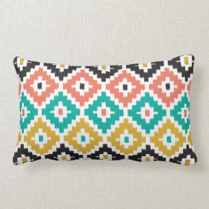 Mexican Aztec Tribal Print Ikat Diamond Pattern Lumbar Pillow