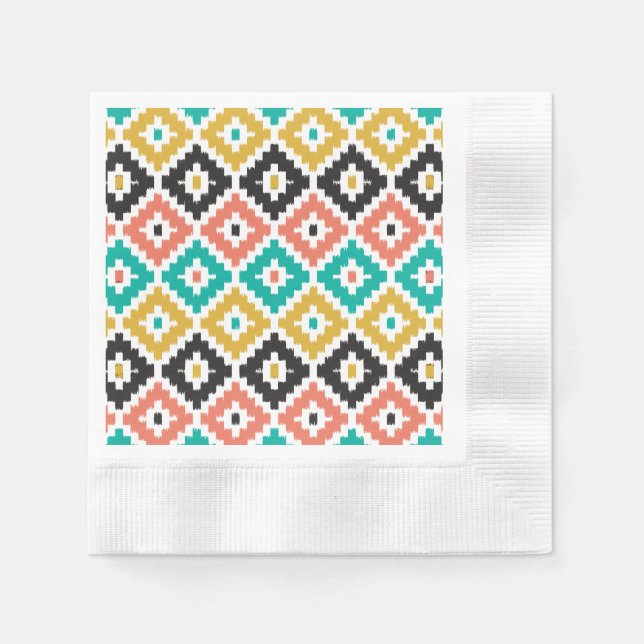 Mexican Aztec Tribal Print Ikat Diamond Pattern Paper Napkins (Front)