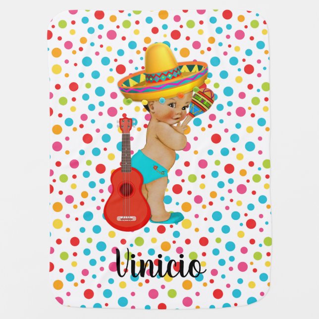 Mexican Baby Boy Personalized Baby Blanket (Front)