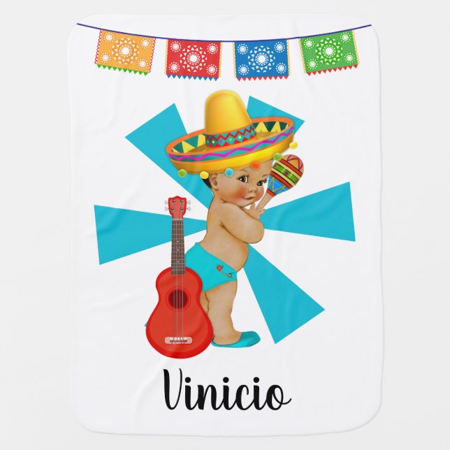 Mexican Baby Boy Personalized Baby Blanket (Front)