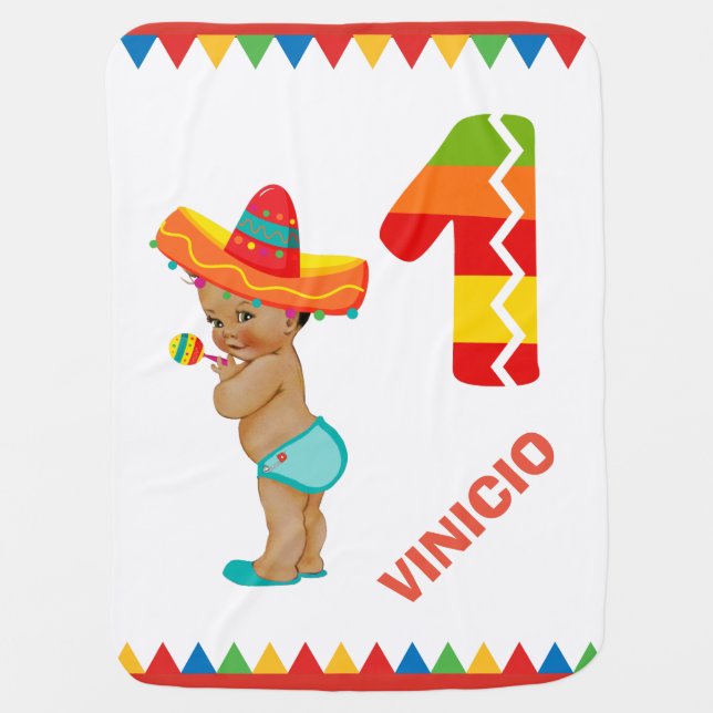 Mexican Baby Boy's First Birthday Blanket (Front)