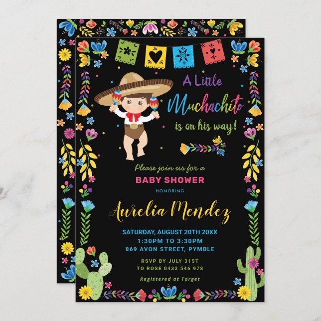 Mexican Baby Muchachito Fiesta Shower Invitation (Front/Back)