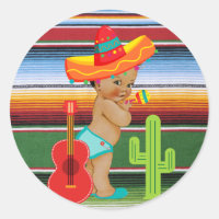 Mexican Baby Shower Sticker with Vintage Baby