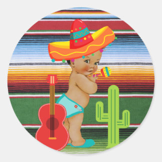 Mexican Baby Shower Sticker with Vintage Baby