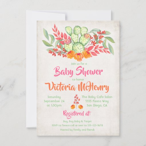 Mexican Baby Shower Watercolor Cactus Invitations | Zazzle