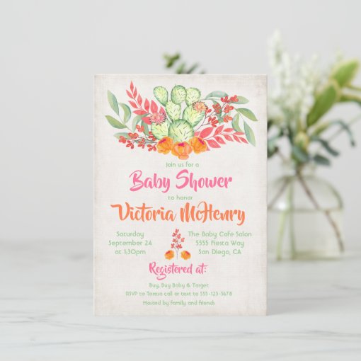 Mexican Baby Shower Watercolor Cactus Invitations | Zazzle