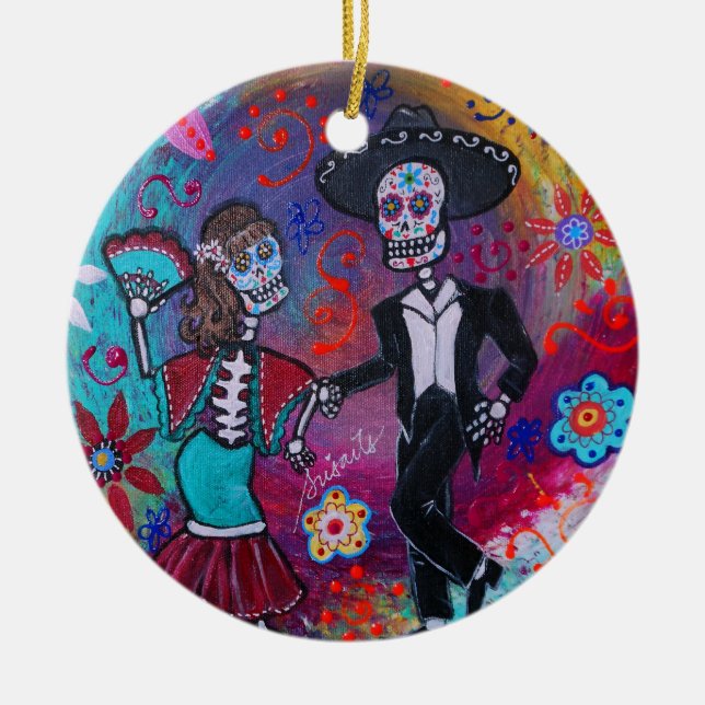 Mexican Bailar Mariachi Dancing Couple by prisarts Ceramic Ornament (Front)