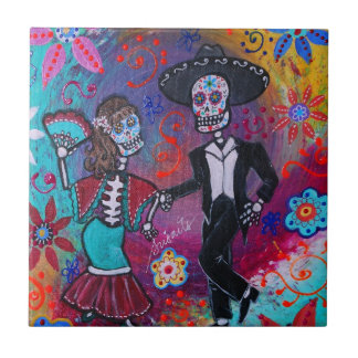 Mexican Bailar Mariachi Dancing Couple by prisarts Ceramic Tile