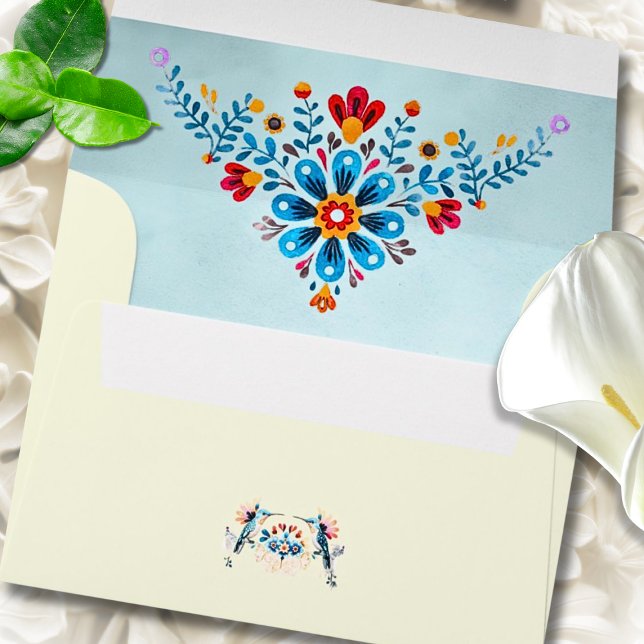 Mexican Baroque Hummingbird Floral Elegance Envelope (A burst of Mexican folk florals inside—a joyful surprise of color and tradition in every detail.)