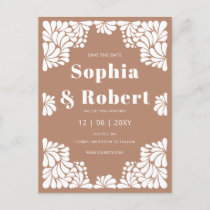 Mexican Barro Brown Talavera Wedding Save the Date Announcement Postcard