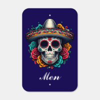 Mexican Bathroom Sign Sugar Skull Metal