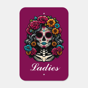 Mexican Bathroom Sign Sugar Skull Metal